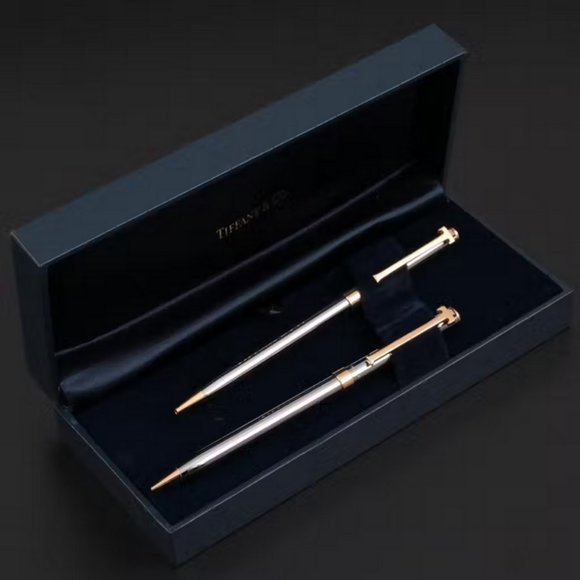 Ruthenium & Gold T-Clip Ballpoint Pen and Mechanical Pencil Set Tiffany & Co.